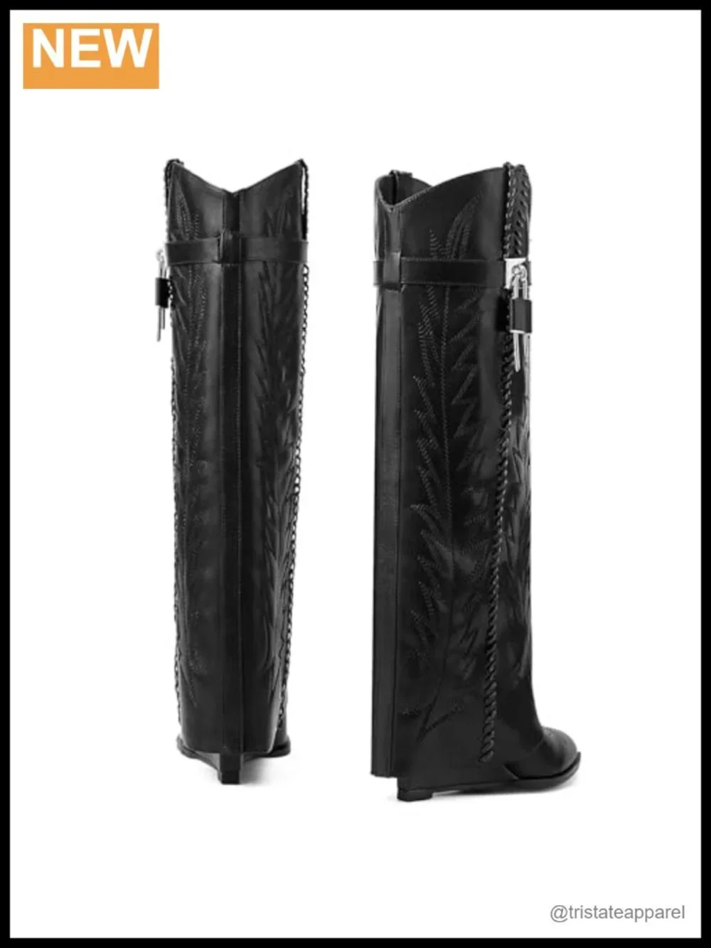 Embroidered Fold Over Knee High Boots, Pointed Toe Wedge Heels, Wide Calf, Pull